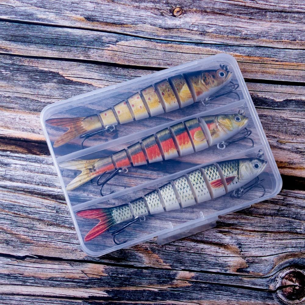 HUFFA Fish Lure Set 8 Segment Multi Jointed Swimbait 14CM Minnow Hard Baits Trout Bass Fishing Lures with Free Tackle Box (Color : CC55-BOX K)