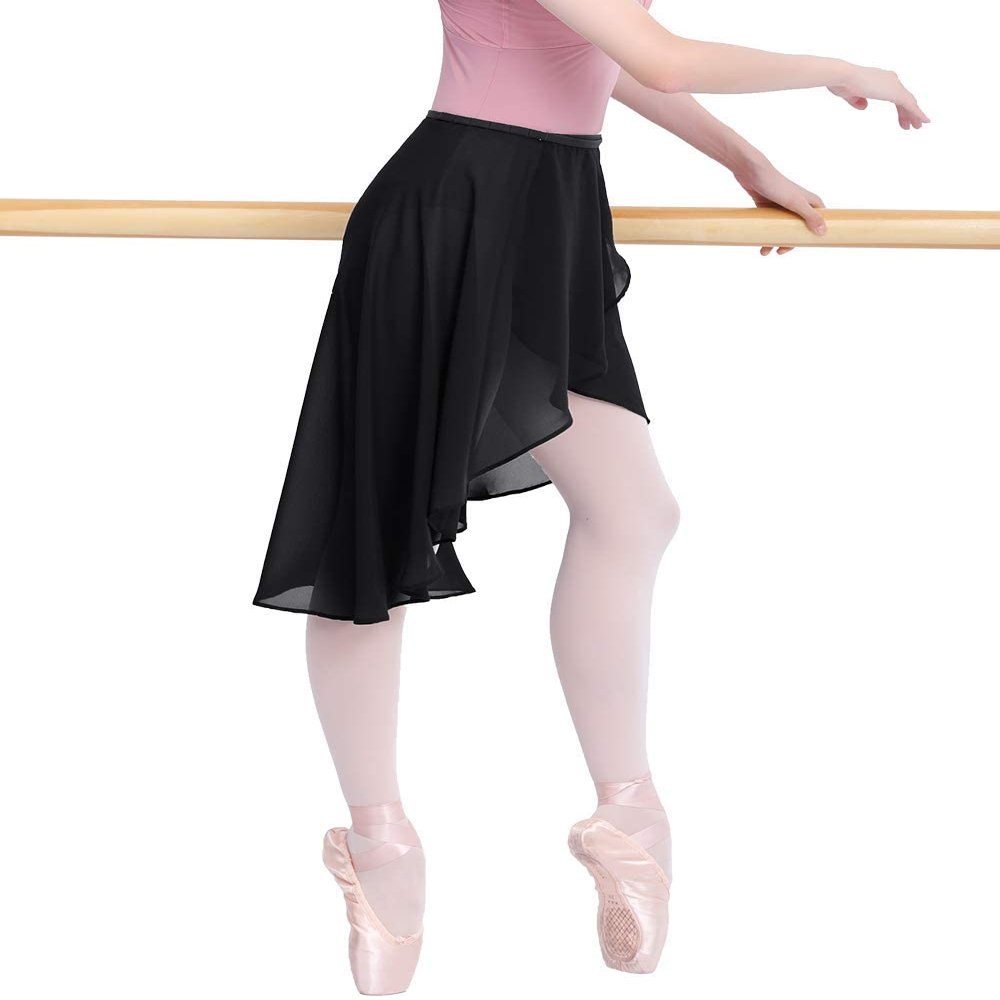 Lovdaswi Women Ballet Wrap Skirt Ladies Irregular Mid-Length Sheer Dance Skirts (Black)