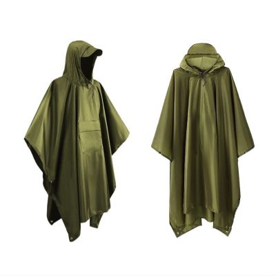 WHATON Raincoat Hooded Rain Poncho Impermeable Thickened Waterproof Raincoat for Men Women Tent Mat 3 in 1 Hiking (Color : Green, Size : One Size)