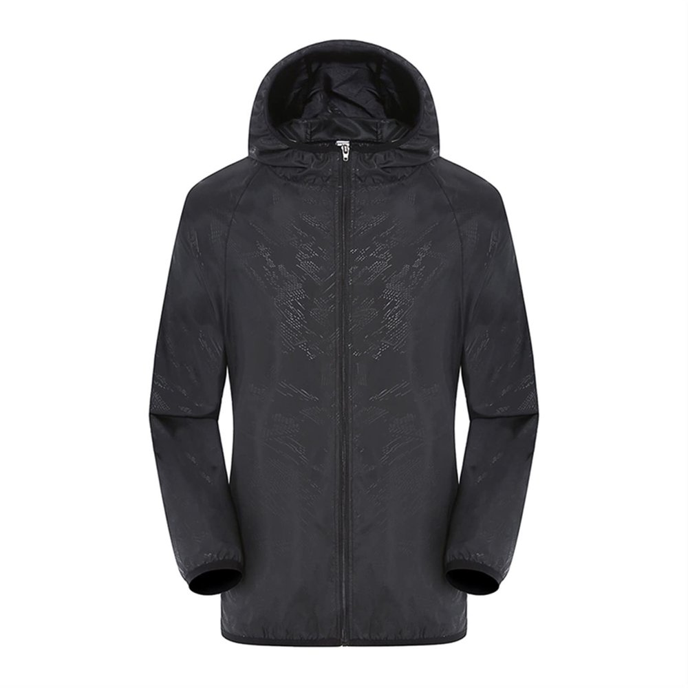 WHATON Impermeable Rain Jacket Raincoat Jacket Windproof Ultra Light Rainproof Windbreaker Rain Coat Hiking (Color : Black, Size : Large)