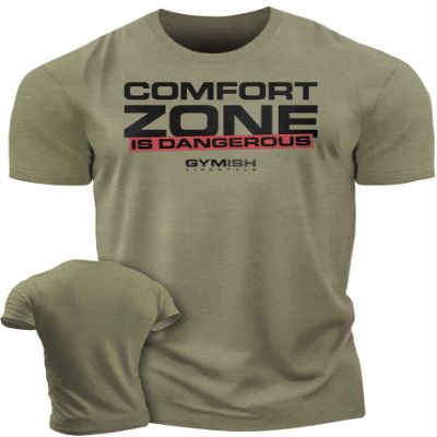 Comfort Zone is Dangerous Inspirational Workout Lifting Tshirt for Men (XXXL, Comfort Zone Military Green)