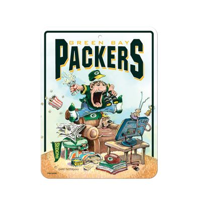 Rico Industries NFL Football Green Bay Packers Gary Patterson The Fan 8.5" x 11" Carbon Fiber Metal Parking Sign - Great for Man Cave, Bed Room, Office, Home Dcor