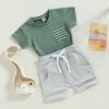 YINGISFITM Baby Boy Shorts Set Cotton Short Sleeve Tshirt Top Shorts Pants Cute Boy Summer Outfit Toddler Infant Clothes (green grey shorts,2-3T) view 2