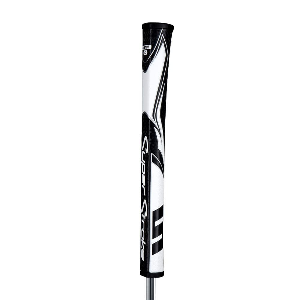 SuperStroke Zenergy Pistol 1.0 Golf Putter Grip with No Taper Enhanced SPYNE Technology, New Multi-Zone Texturing and Tech-Port, Black/White