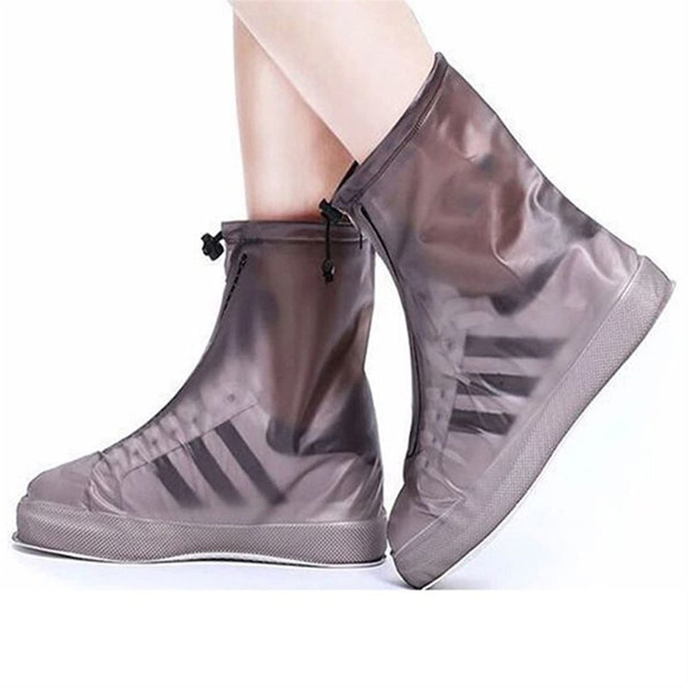 ACCROL Waterproof Shoe Cover Unisex Reusable Zipper Transparent Rain Boot Overlay Outdoor Rain And Snow Walking (Color : Coffee, Size : XX-Large)