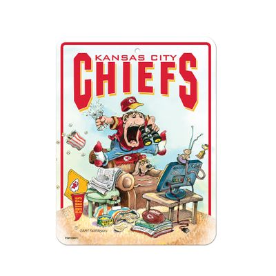 Rico Industries NFL Football Kansas City Chiefs Gary Patterson "The Fan" 8.5" x 11" Carbon Fiber Metal Parking Sign - Great for Man Cave, Bed Room, Office, Home Dcor