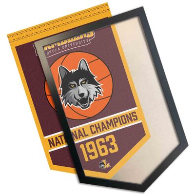 College Flags & Banners Co. Loyola Chicago Ramblers Basketball National Champions Banner and Wood Banner Frame