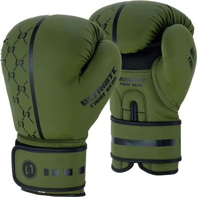 UFG Ultimate Series Boxing Gloves - Boxing MMA Muay Thai Training and Bag Work (Olive Green Black, 16OZ)