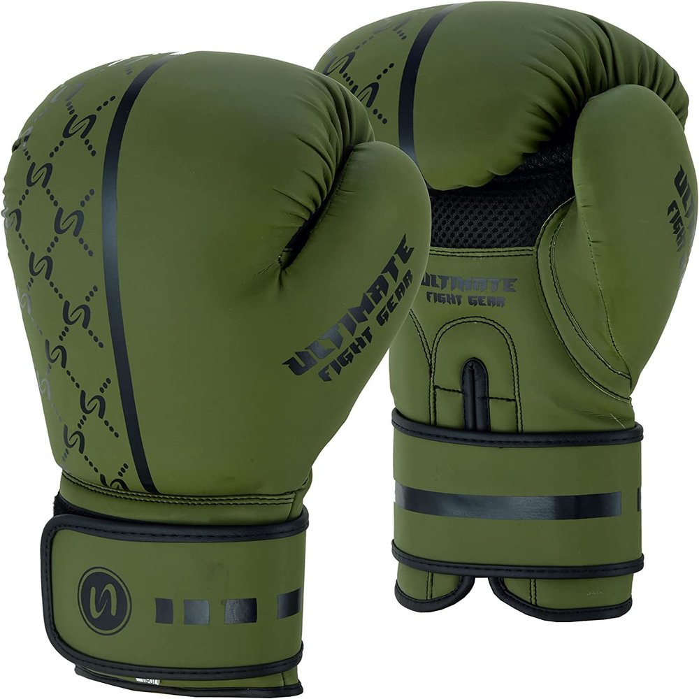 UFG Ultimate Series Boxing Gloves - Boxing MMA Muay Thai Training and Bag Work (Olive Green Black, 16OZ)