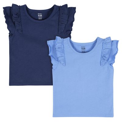Gerber Baby Girls' Toddler 2-Pack Double Ruffle Tops, Blue, 3T