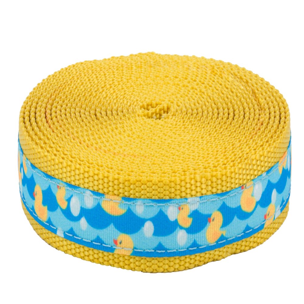 Country Brook Design - 5/8 Inch Just Ducky Ribbon on 1 Inch Gold Nylon Webbing (5 Yards)