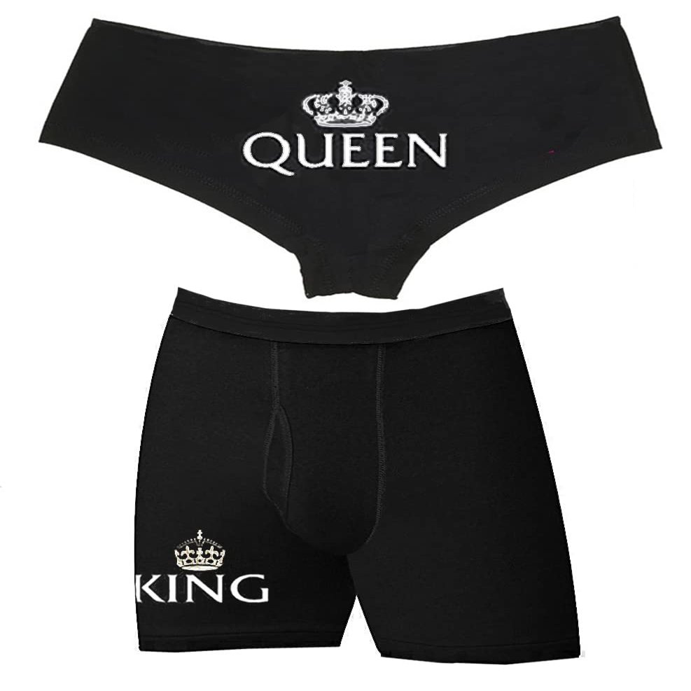 Southern Sisters Women's His Queen Matching Boy Short Underwear For Couples Black Small