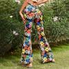 Women's Floral Flare Leggings 70s Bell Bottom Flare Pants Outfits Workout Casual Bootcut Palazzo Wide Leg Yoga Pants Blue view 4