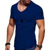 Men's V Neck Muscle Workout Athletic T-Shirt Bodybuilding Fashion Short Sleeve Slim Fit Zipper Tee Top (Dark Blue 4,US Size L Asia XL) view 1