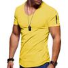 Men's V Neck Muscle Workout Athletic T-Shirt Bodybuilding Fashion Short Sleeve Slim Fit Zipper Tee Top (Yellow,US Size S Asia M) view 1