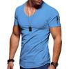 Men's V Neck Muscle Workout Athletic T-Shirt Bodybuilding Fashion Short Sleeve Slim Fit Zipper Tee Top (Blue 1,US Size XS Asia S) view 1