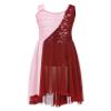 Aislor Kids Girls Sleeveless Sequins Lyrical Modern Ballet Dance Dress Tank Leotard Irregular Tulle Skirt Dancewear Burgundy 10 Years view 1