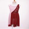 Aislor Kids Girls Sleeveless Sequins Lyrical Modern Ballet Dance Dress Tank Leotard Irregular Tulle Skirt Dancewear Burgundy 10 Years view 3