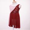 Aislor Kids Girls Sleeveless Sequins Lyrical Modern Ballet Dance Dress Tank Leotard Irregular Tulle Skirt Dancewear Burgundy 10 Years view 4