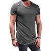 Men's Solid Color Slim Fit Casual T-Shirt Distressed Ripped Tee Top Hipster Round Neck Hip Hop Short Sleeve (Grey,US SIZE S Asia M) view 1