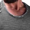 Men's Solid Color Slim Fit Casual T-Shirt Distressed Ripped Tee Top Hipster Round Neck Hip Hop Short Sleeve (Grey,US SIZE S Asia M) view 2
