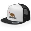 RIVEMUG California Republic State Flag Embroidered High Crown Flat Bill Trucker Hat Bear and Star Snapback Mesh Baseball Cap2 Black/White/Black view 1
