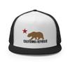 RIVEMUG California Republic State Flag Embroidered High Crown Flat Bill Trucker Hat Bear and Star Snapback Mesh Baseball Cap2 Black/White/Black view 2