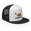 RIVEMUG California Republic State Flag Embroidered High Crown Flat Bill Trucker Hat Bear and Star Snapback Mesh Baseball Cap2 Black/White/Black view 4