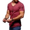 Men's V Neck Muscle Workout Athletic T-Shirt Bodybuilding Fashion Short Sleeve Slim Fit Zipper Tee Top (Wine Red,US Size M Asia L) view 1