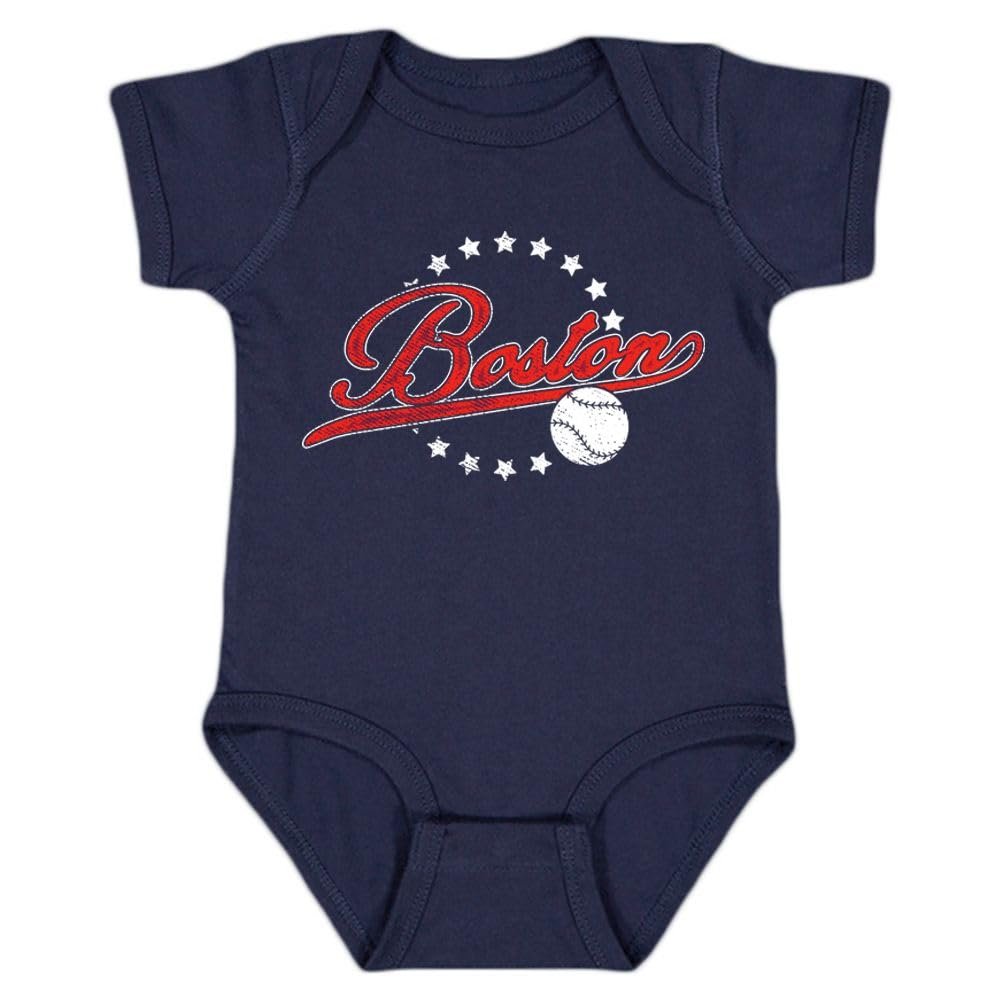 Boston Vintage Kid's Baby Bodysuit for Baseball Fans (Navy, 6M)