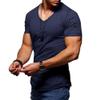 Men's V Neck Muscle Workout Athletic T-Shirt Bodybuilding Fashion Short Sleeve Slim Fit Zipper Tee Top (Dark Blue 3,US Size XS Asia S) view 1