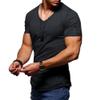 Men's V Neck Muscle Workout Athletic T-Shirt Bodybuilding Fashion Short Sleeve Slim Fit Zipper Tee Top (Black,US Size S Asia M) view 1