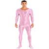 Vxuxlje Mens Oil Glossy Bodystocking Full Bodysuit Round Neck Long Sleeve Unitard Jumpsuits Pink X-Large view 2