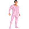 Vxuxlje Mens Oil Glossy Bodystocking Full Bodysuit Round Neck Long Sleeve Unitard Jumpsuits Pink X-Large view 3