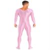 Vxuxlje Mens Oil Glossy Bodystocking Full Bodysuit Round Neck Long Sleeve Unitard Jumpsuits Pink X-Large view 4