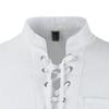 Men's Fashion Cotton Linen Drawstring Tee Casual Lace-Up Neck Shirts Summer Beach Hippie Short Sleeve Tops (White,US Size M Asia L) view 2