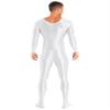 Vxuxlje Mens Oil Glossy Bodystocking Full Bodysuit Round Neck Long Sleeve Unitard Jumpsuits White Medium view 4