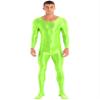 Vxuxlje Mens Oil Glossy Bodystocking Full Bodysuit Round Neck Long Sleeve Unitard Jumpsuits Fluorescent Green Medium view 2