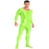 Vxuxlje Mens Oil Glossy Bodystocking Full Bodysuit Round Neck Long Sleeve Unitard Jumpsuits Fluorescent Green Medium view 3