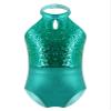 CHICTRY Kids Girls' Fashion Sequins Sleeveless Halter Neck Gymnastics Leotard Fancy Cutouts Dance Bodysuit Costume Green 5-6 Years view 1