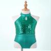 CHICTRY Kids Girls' Fashion Sequins Sleeveless Halter Neck Gymnastics Leotard Fancy Cutouts Dance Bodysuit Costume Green 5-6 Years view 2