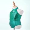 CHICTRY Kids Girls' Fashion Sequins Sleeveless Halter Neck Gymnastics Leotard Fancy Cutouts Dance Bodysuit Costume Green 5-6 Years view 3