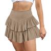 Urmycos Women's Tiered A-Line Layered Ruffle Hem Mini Skirt High Waist Short Skorts Khaki Small view 1