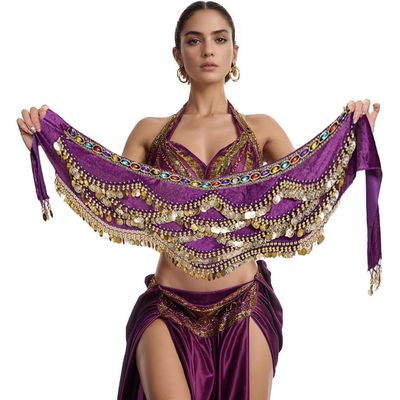Belly Dance Hip Scarves for Women Dancing 328 Coin Belts (Purple)