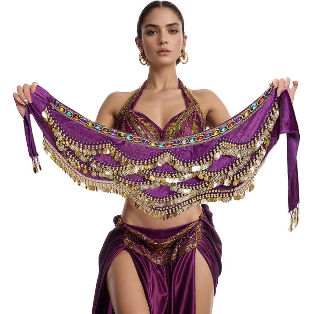 Belly Dance Hip Scarves for Women Dancing 328 Coin Belts (Purple)