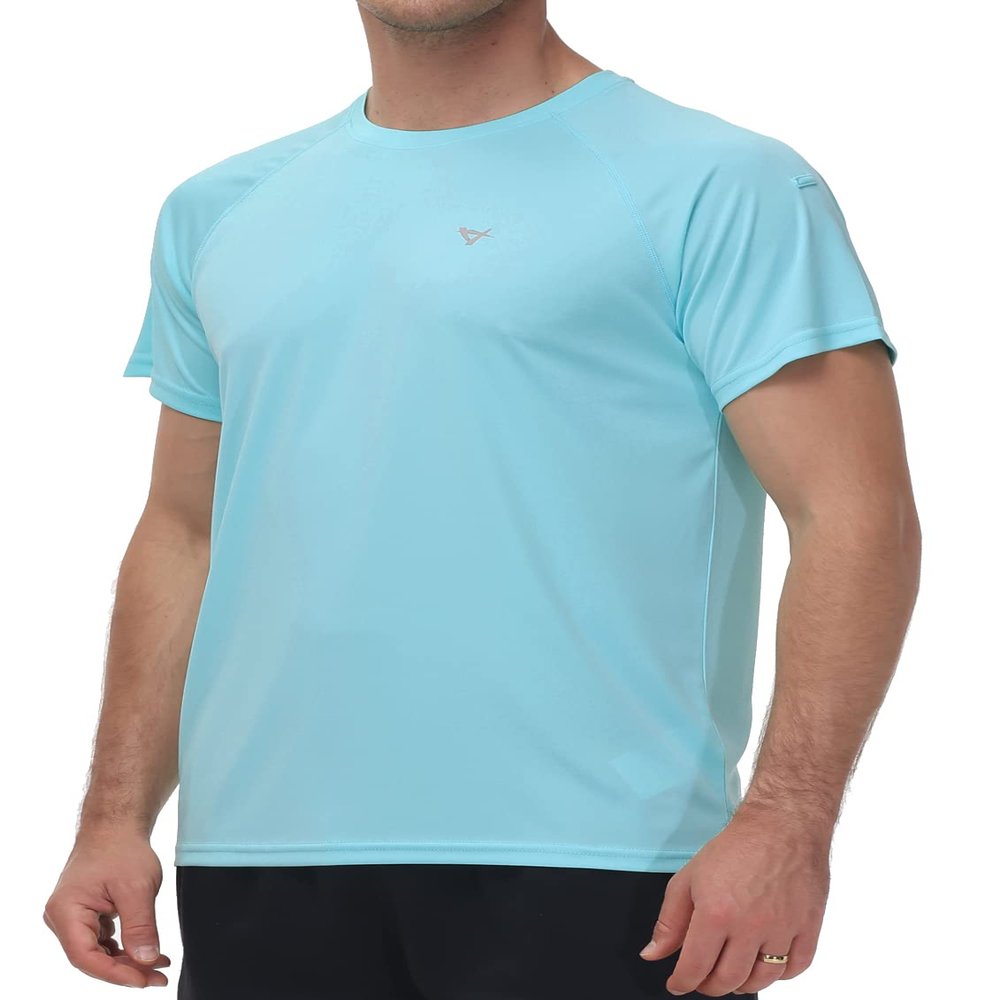 Men's Rash Guard Shirts Swim Shirts UPF 50+ UV Sun Protection Quick Dry Short Sleeve Surf Shirt Fishing Beach T-Shirt Light-Blue 4XL