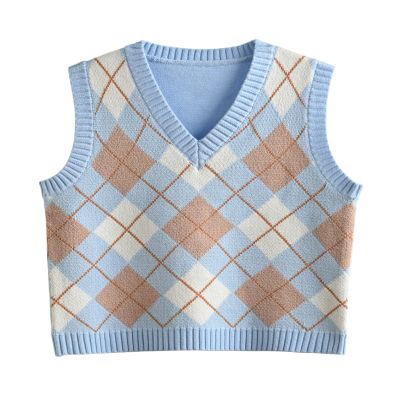 Hyipels Women's Sweater Vest,Y2K Sleeveless Pattern Preppy Style Knitted Crop Tank Top for Girl