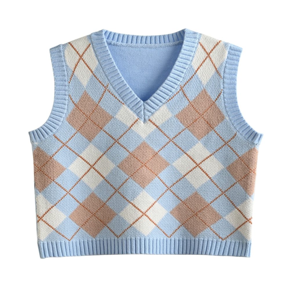 Hyipels Women's Sweater Vest,Y2K Sleeveless Pattern Preppy Style Knitted Crop Tank Top for Girl