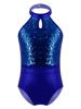 CHICTRY Kids Girls' Fashion Sequins Sleeveless Halter Neck Gymnastics Leotard Fancy Cutouts Dance Bodysuit Costume Royal Blue 7-8 Years view 1