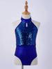 CHICTRY Kids Girls' Fashion Sequins Sleeveless Halter Neck Gymnastics Leotard Fancy Cutouts Dance Bodysuit Costume Royal Blue 7-8 Years view 2